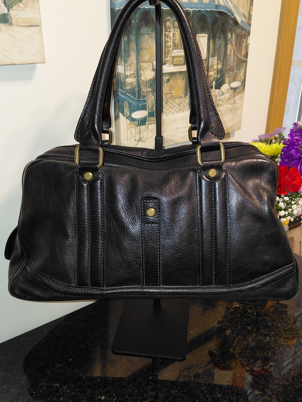 Joy Gryson Y2K Classic Black Italian Leather Duffel Satchel Tote Bag!